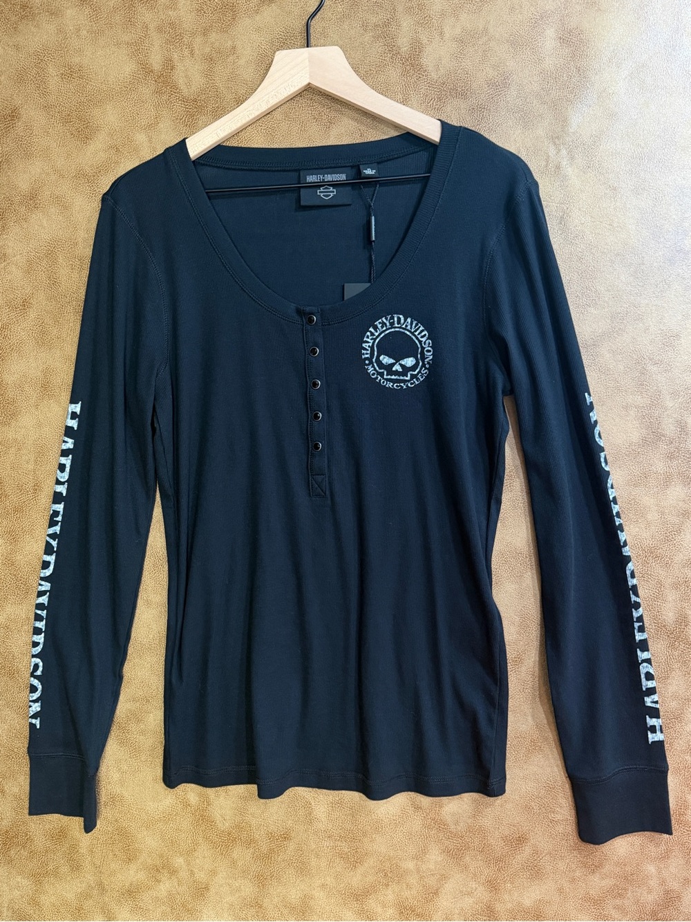 Harley-Davidson Skull Henley Long Sleeve Shirt Black XL NWT